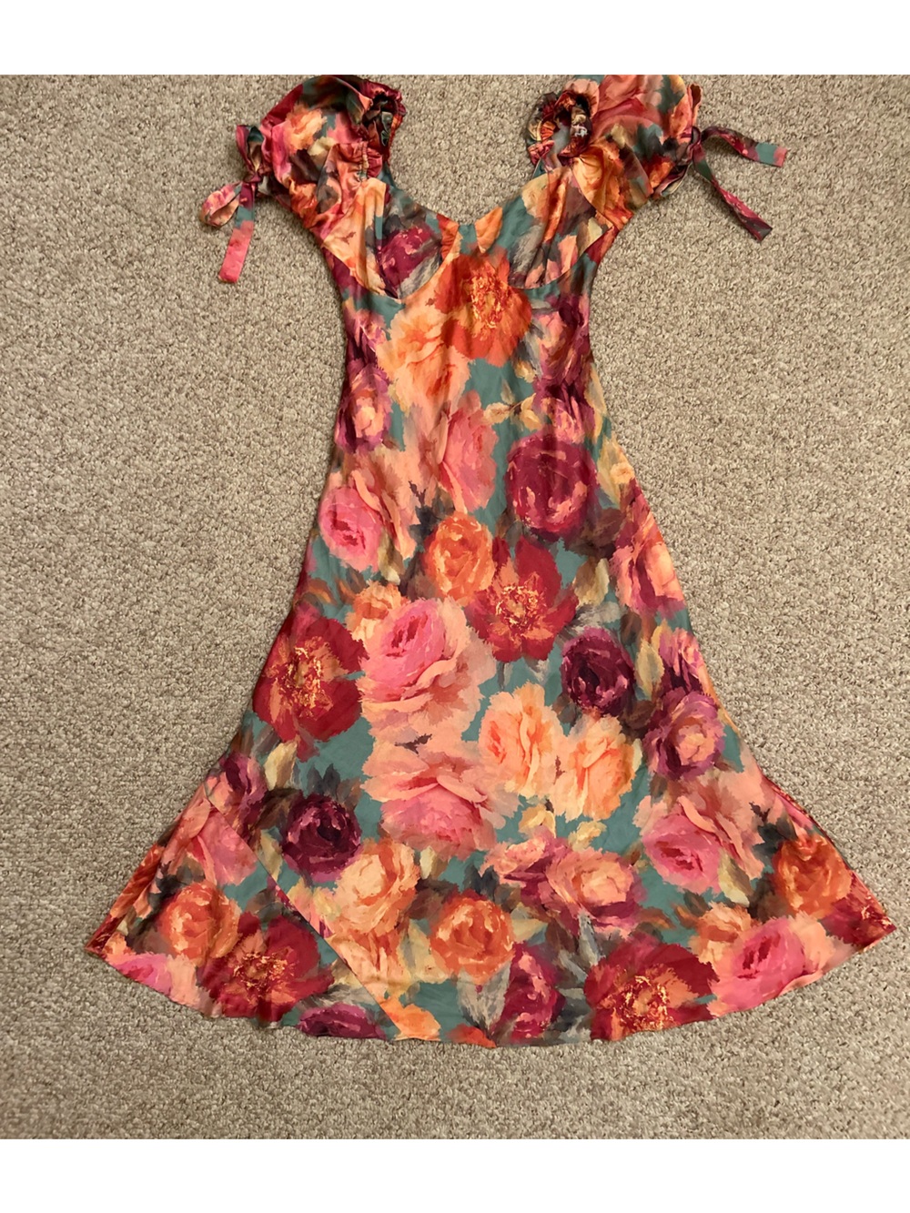 Anthropologie Dress Forum Maxi Silky Puffy Sleeves with bows Floral dress size L - Picture 5 of 9